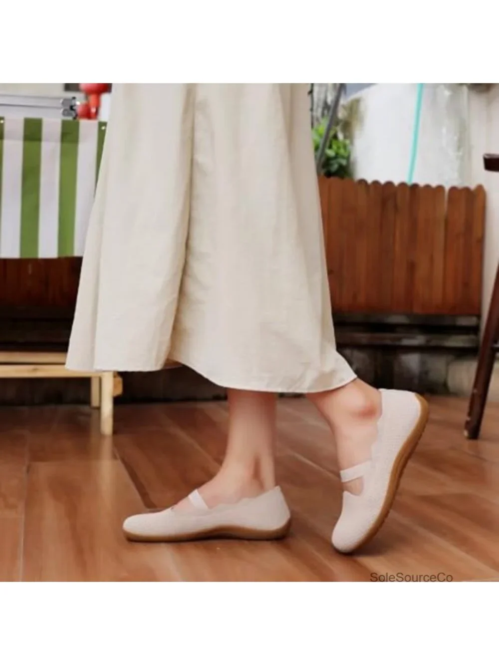 Wide Toe Box Mary Jane Flats Elastic Strap Knit Comfort Slip-On Walking Shoes